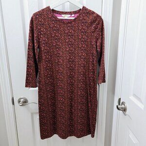 Boden Sleep Dress Womens Size 4 Brown Pink Ditzy Floral Cotton Comfy 3/4 sleeves